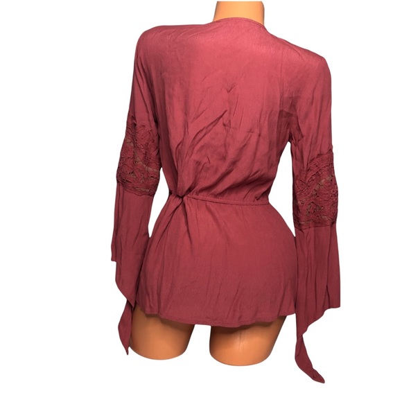 American Threads Lace Top Womens Mauve Long Sleeve Cinch Waist Size S - Picture 3 of 13